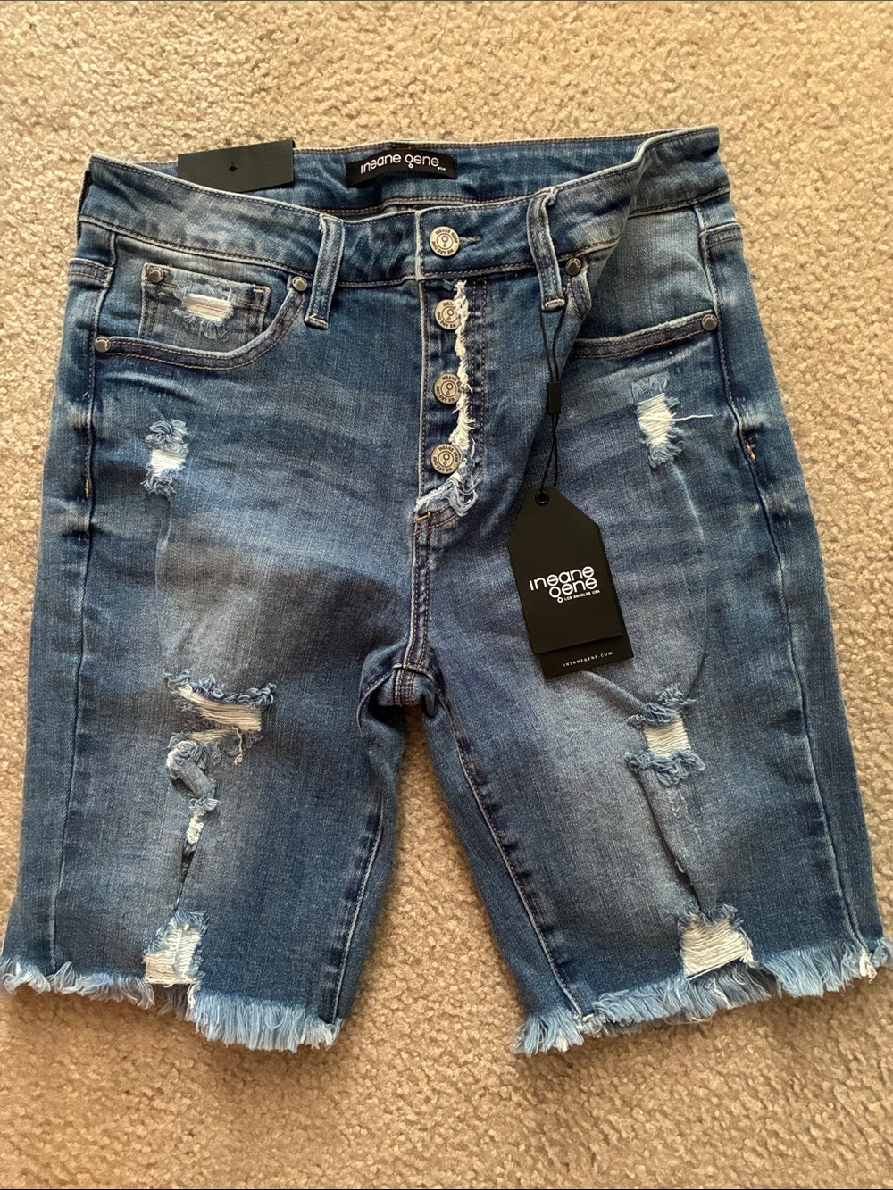 Ingeane Genre Women's Distressed Denim Bermuda Shorts - Blue